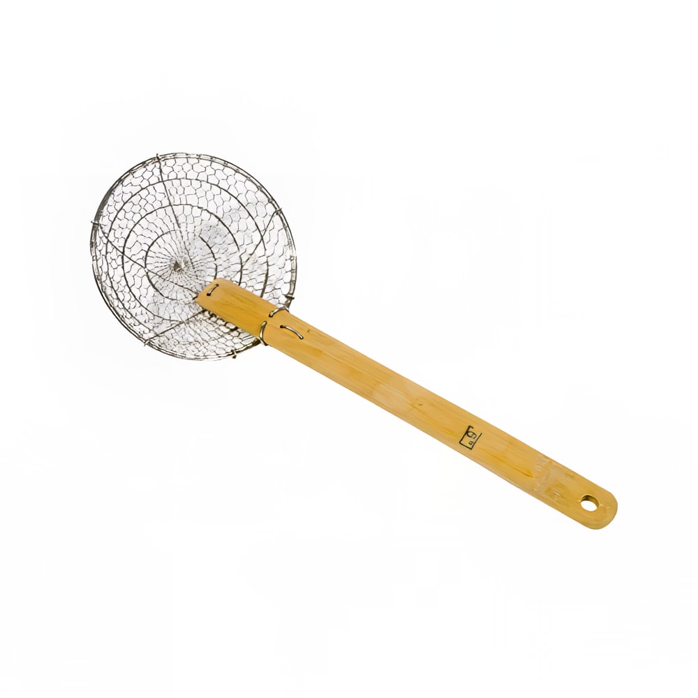 296-42612 12" Diameter Coarse Mesh Skimmer, Bamboo Handle, Round, Stainless