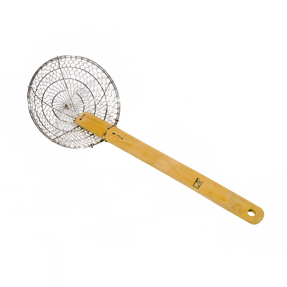 296-42617 6" Diameter Coarse Mesh Skimmer, Bamboo Handle, Round, Stainless