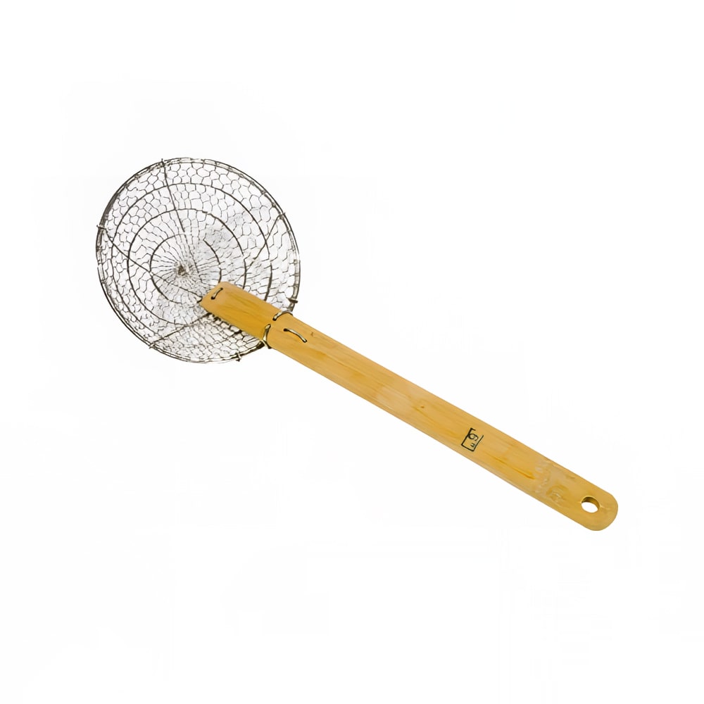 296-42604 4" Diameter Coarse Mesh Skimmer, Bamboo Handle, Round, Stainless