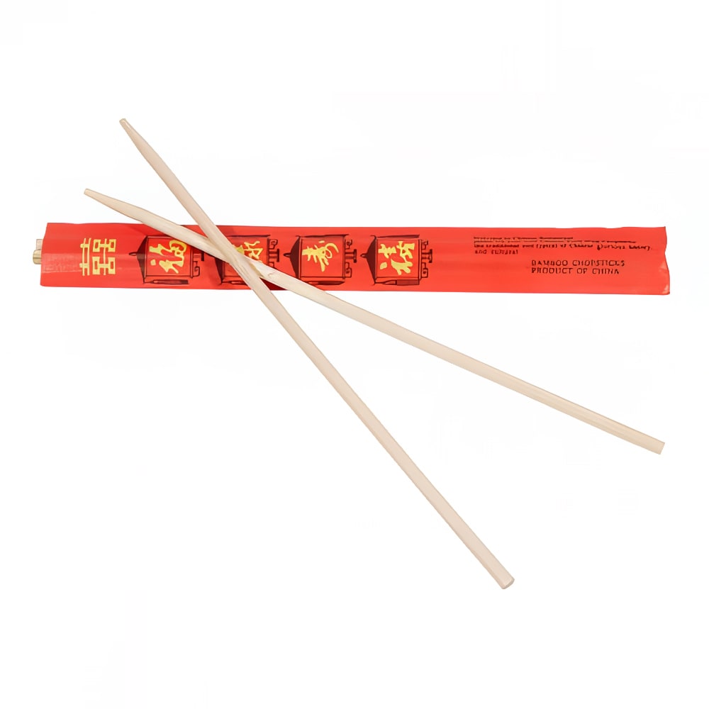 296-51311 9 3/4" Wooden Bamboo Chopsticks, Connected At Top, Individually Wrapped