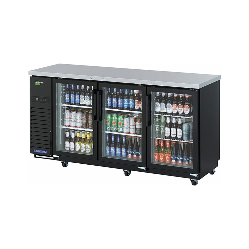 083-TBB2472SGDN 73 1/8" Bar Refrigerator - 3 Swinging Glass Doors, Black, 115v