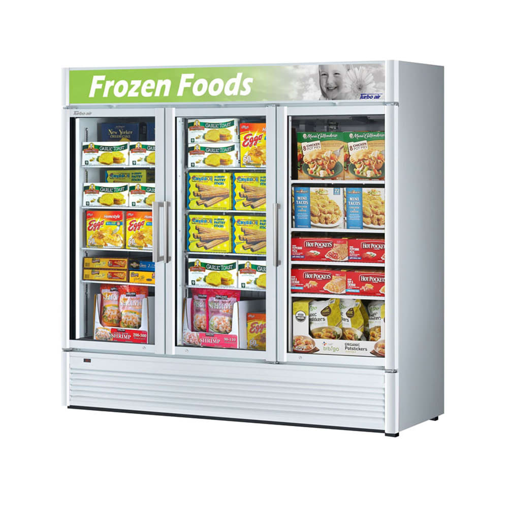 083-TGF72SDNW 78" Three Section Display Freezer w/ Swing Doors - Bottom Mount Compressor, Wh...