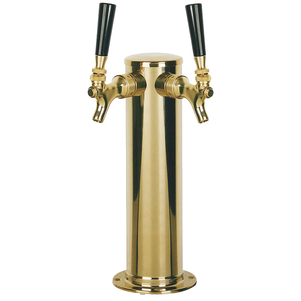 711-D4743DTPVD Countertop Column Draft Beer Tower w/ 2 Faucets - Air Cooled, Brass