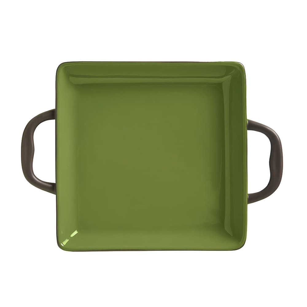 192-CBO002 11 oz Coos Bay Square Tray with Handles - Ceramic, Olive