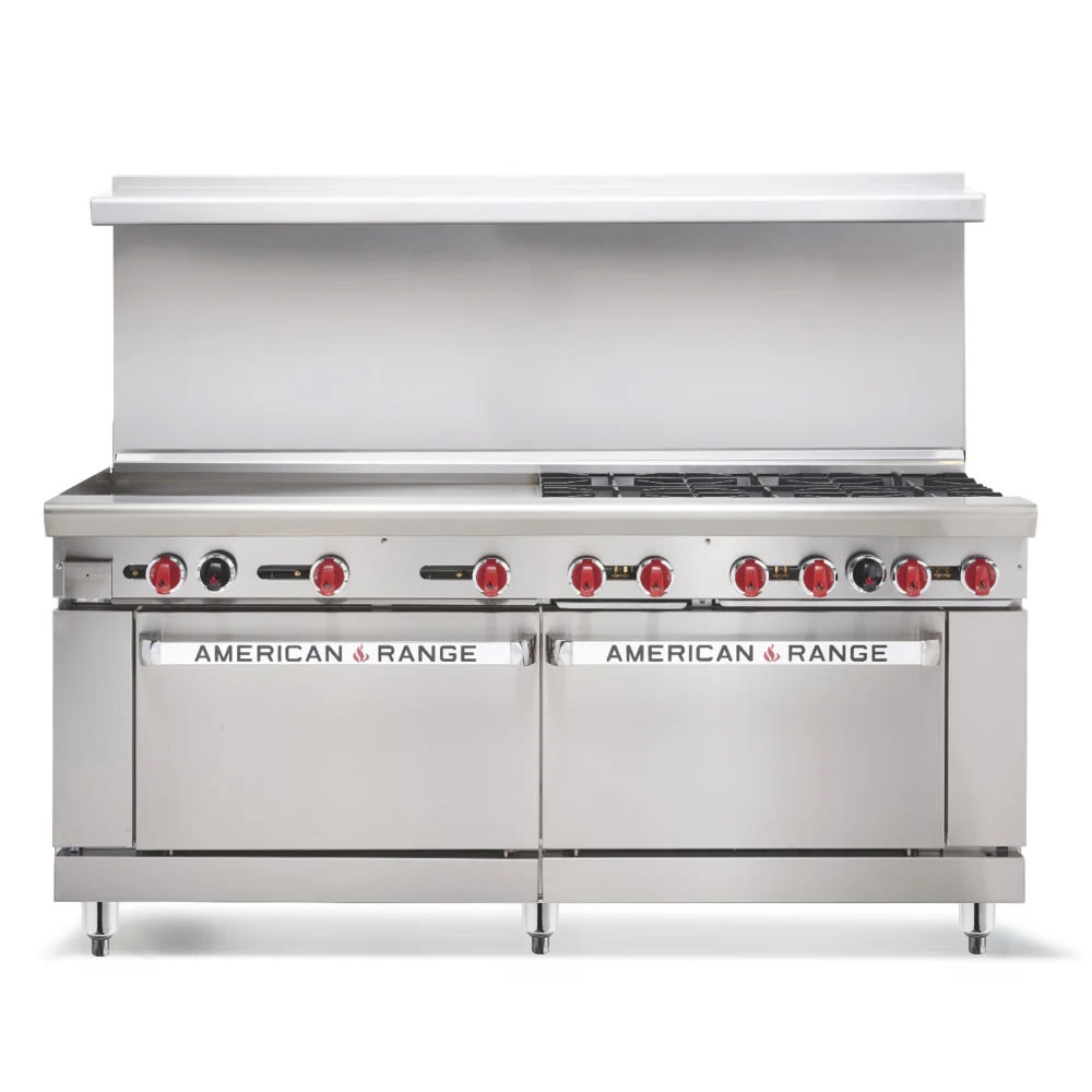 386-AR8B24RGLP 72" 8 Burner Gas Range w/ Griddle/Broiler & (2) Standard Ovens, Liquid Pr...