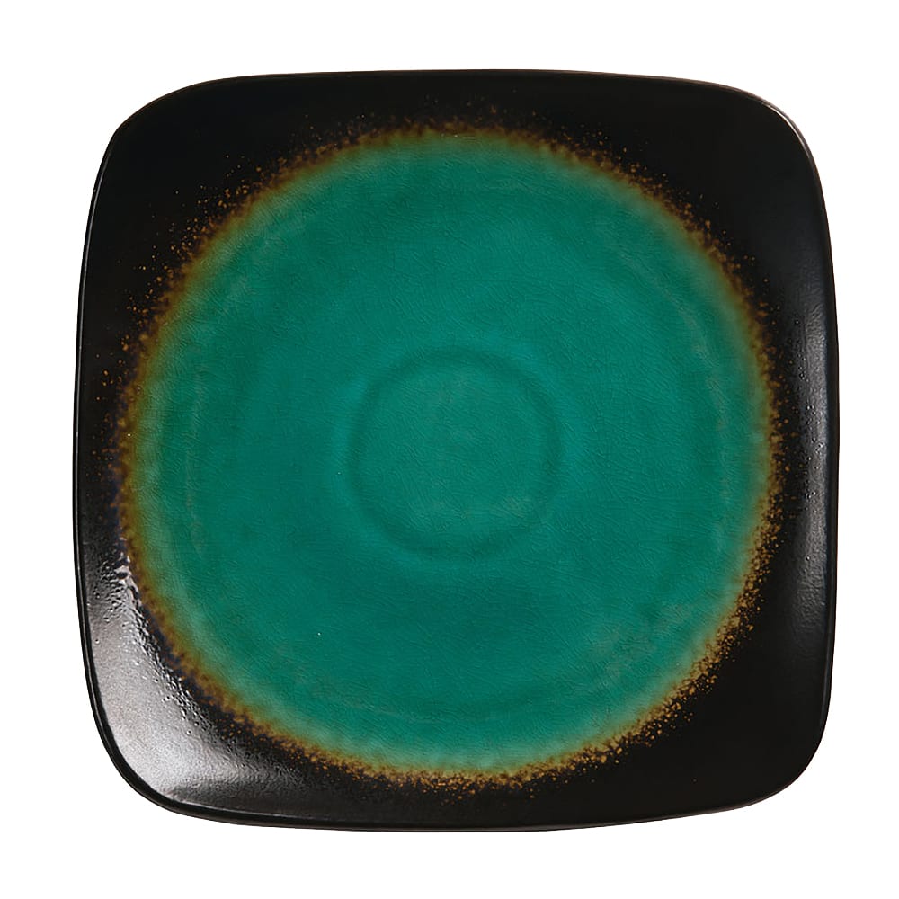 192-BF10 10 1/2" Square Hakone Plate - Ceramic, Turquoise/Dark Brown