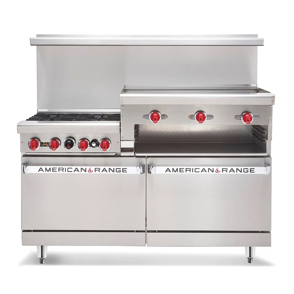 386-AR4B24RGNG 48" 4 Burner Gas Range w/ Griddle/Broiler & (2) Space Saver Ovens, Natura...