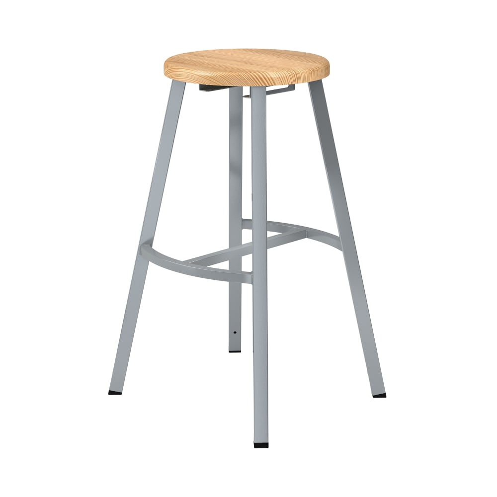 955-TTSG30BB Round Backless Stool w/ Butcherblock Seat, Gray