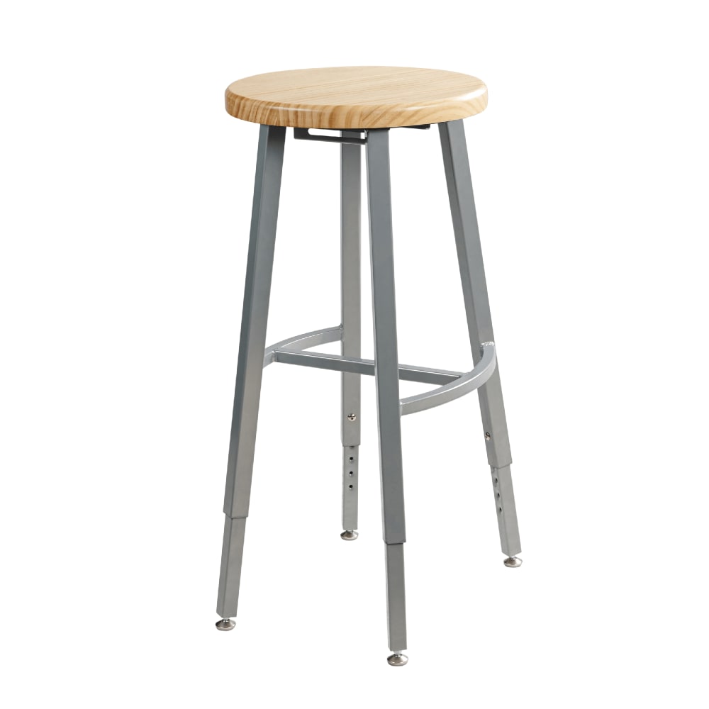 955-TTSG24HBB Round Backless Stool w/ Butcherblock Seat, Gray