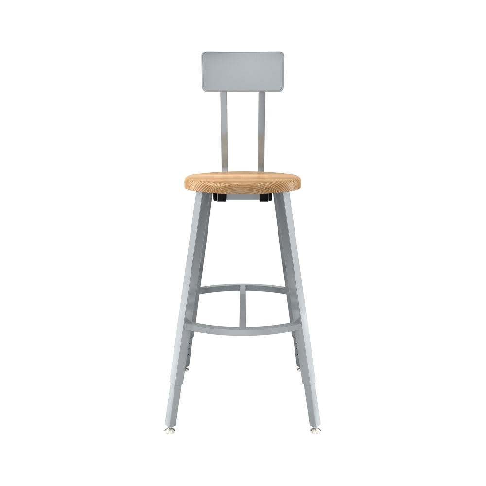 955-TTSG24HBBB Round Stool w/ Solid Back & Butcherblock Seat, Gray