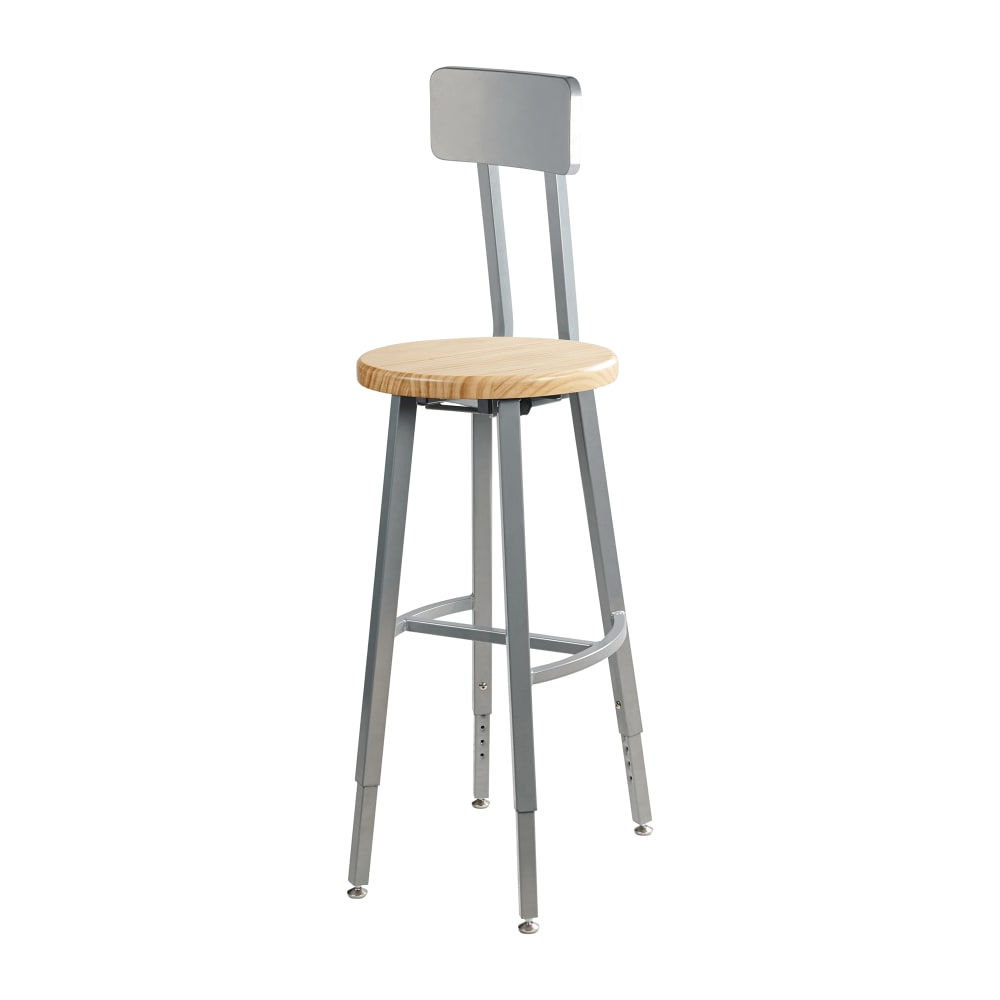 955-TTSG30HBBB Round Stool w/ Solid Back & Butcherblock Seat, Gray