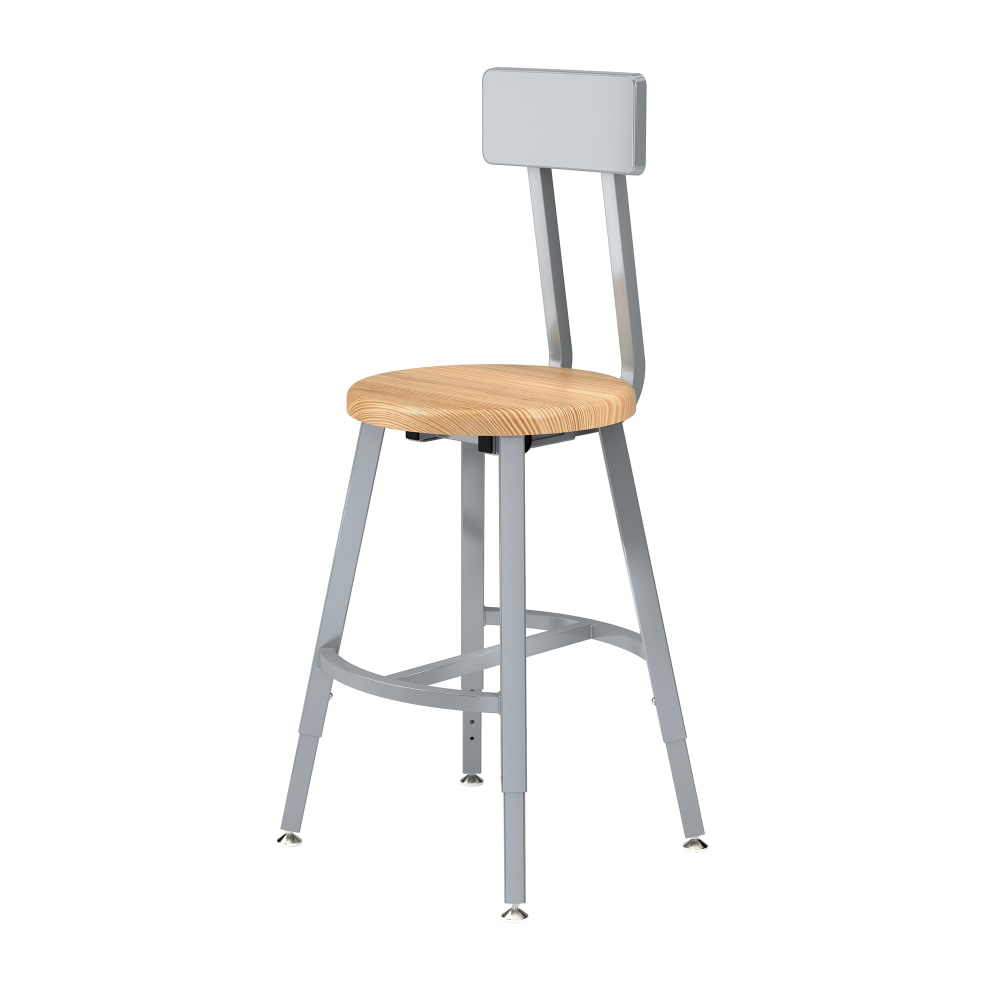 955-TTSG18HBBB Round Stool w/ Solid Back & Butcherblock Seat, Gray