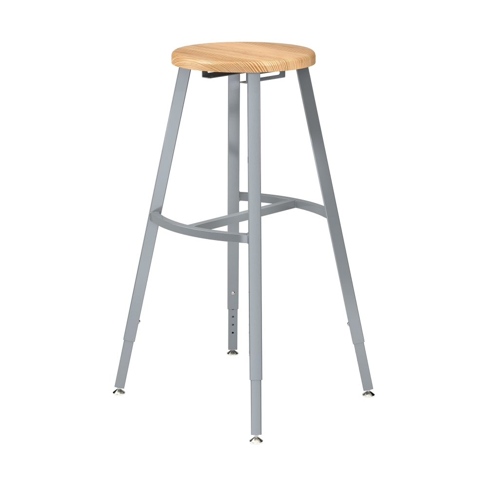 955-TTSG30HBB Round Backless Stool w/ Butcherblock Seat, Gray