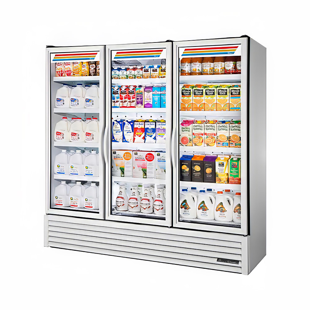 598-FLM81TSL01 80 3/4" FLM Series Three Section Glass Door Merchandiser - (3) Left/Right Hin...