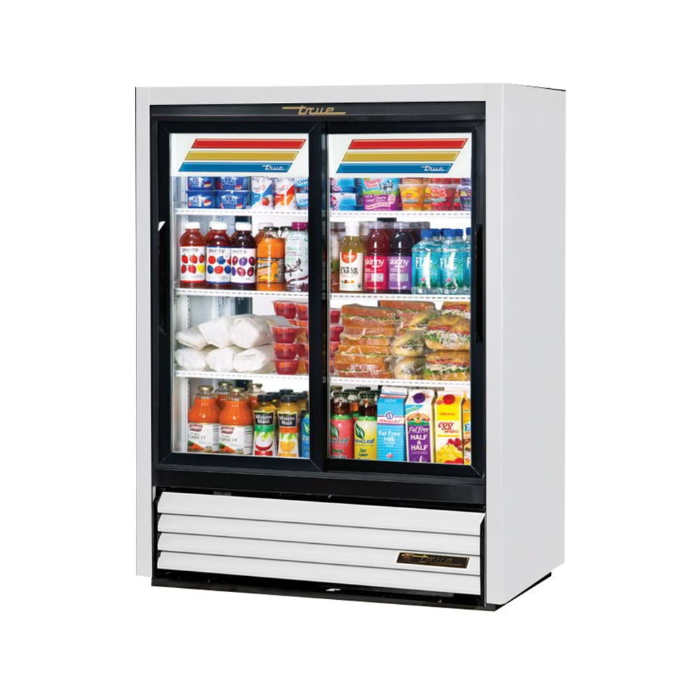 598-GDM33CPT54 39 1/2" GDM Series Two Section Pass Thru Glass Door Merchandiser - (2) Slidin...