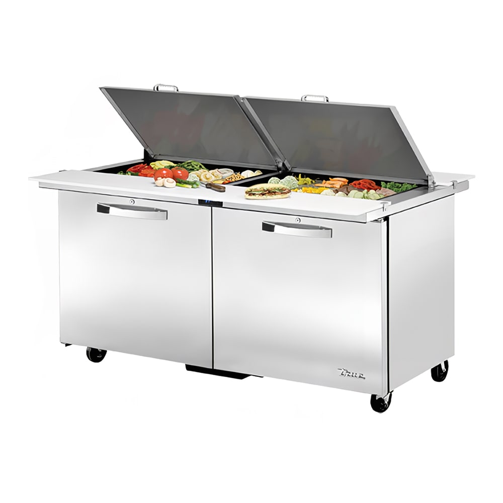 598-TSSU6016DSSTADA3 60" TSSU Series Dual Sided Sandwich/Salad Prep Table w/ Refrigerated Ba...
