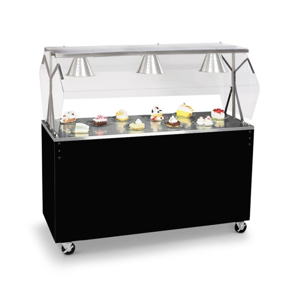 175-3876346 46" Mobile Food Bar w/ Cabinet & Stainless Top - Cherry Woodgrain, 120v