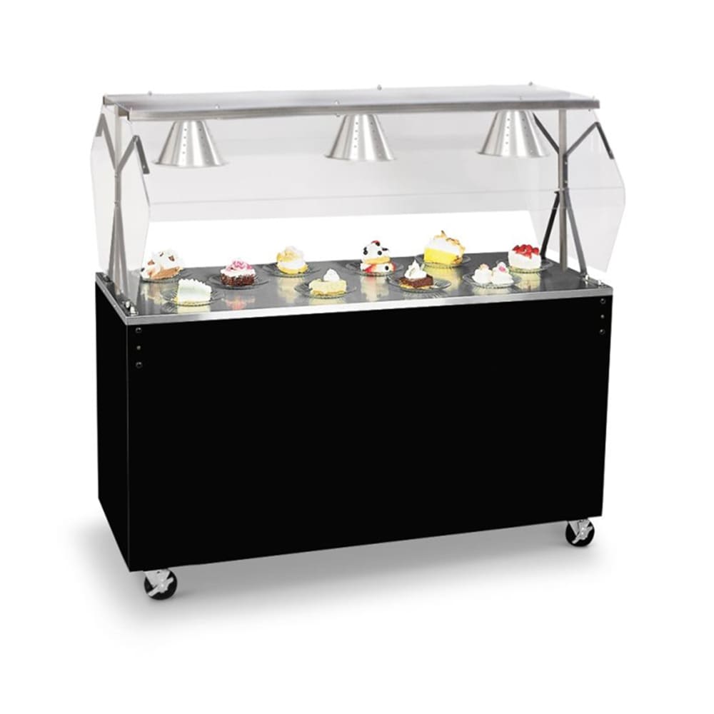 175-3876660 60" Mobile Food Bar w/ Cabinet & Stainless Top - Cherry Woodgrain, 120v