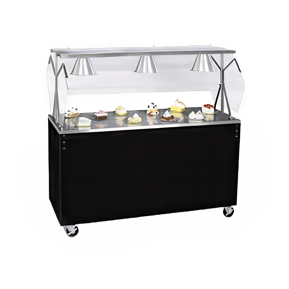 175-3893060 60" Mobile Food Bar w/ Enclosed Base & Stainless Top - Walnut Woodgrain, 120...
