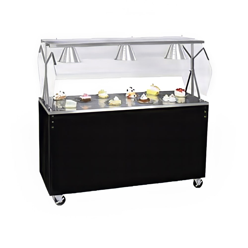 175-3893260 60" Mobile Food Bar w/ Cabinet & Stainless Top - Walnut Woodgrain, 120v