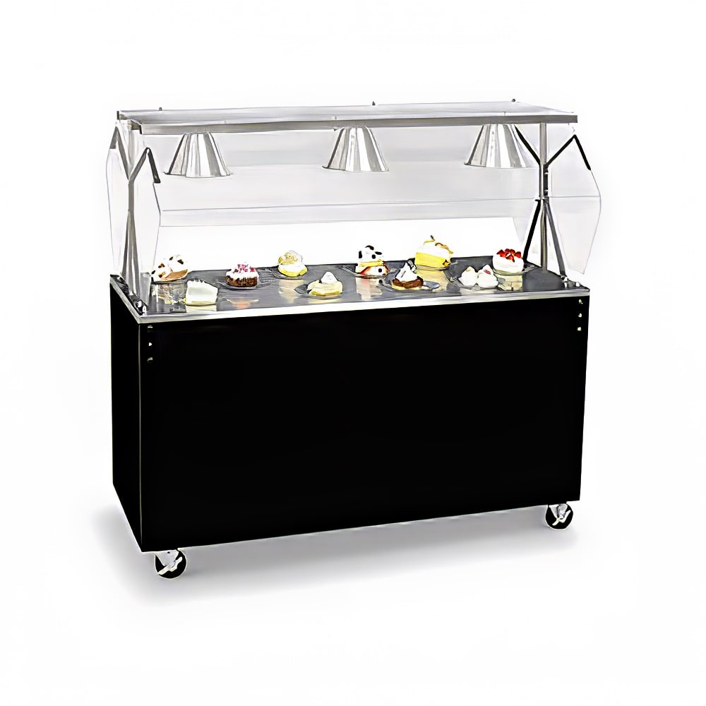 175-3892746 46" Mobile Food Bar w/ Shelf & Stainless Top - Walnut Woodgrain, 120v