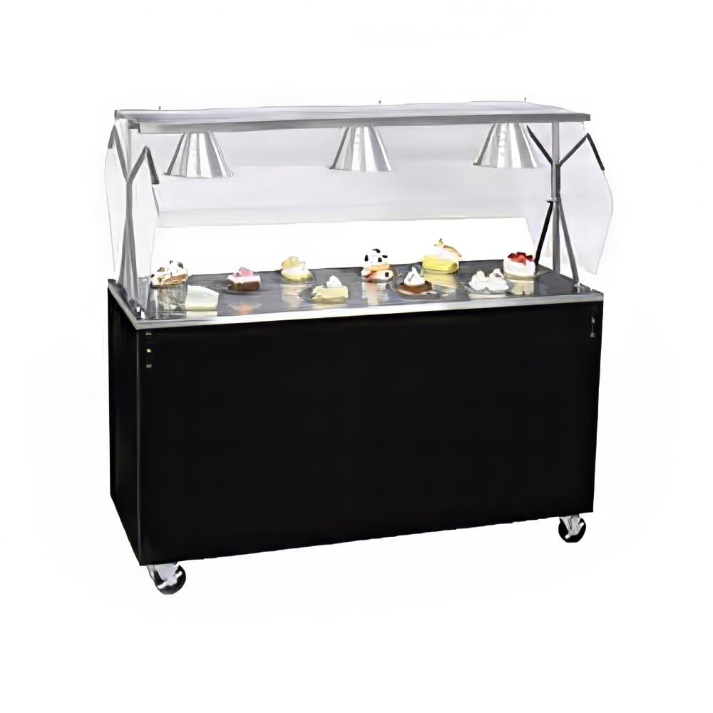 175-3892846 46" Mobile Food Bar w/ Cabinet & Stainless Top - Walnut Woodgrain, 120v