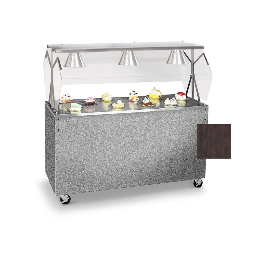 175-3893160 60" Mobile Food Bar w/ Shelf & Stainless Top - Walnut Woodgrain, 120v