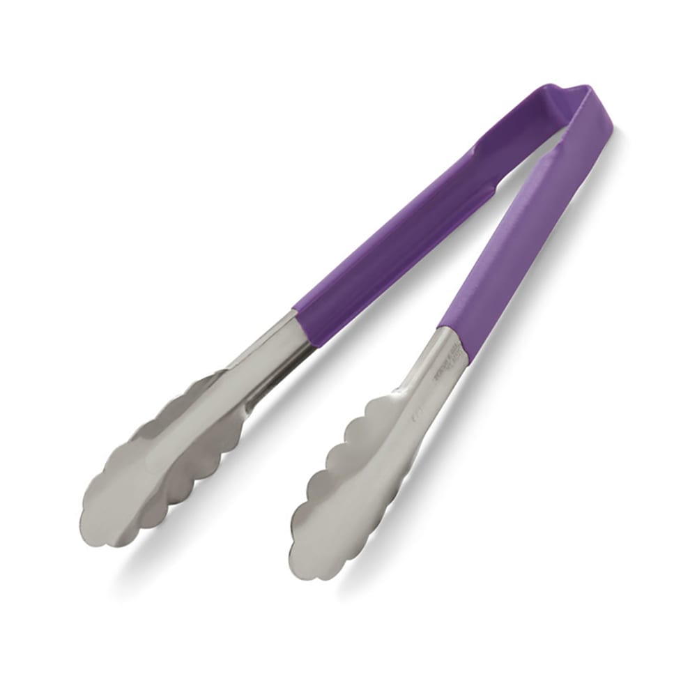 175-4780980 9 1/2"L Stainless Steel Utility Tongs - Purple