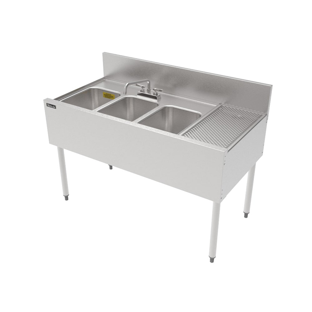 199-TSF48M3DBR 72" 3 Compartment Sink w/ 14"L x 10"W Bowl, 9 1/4" Deep