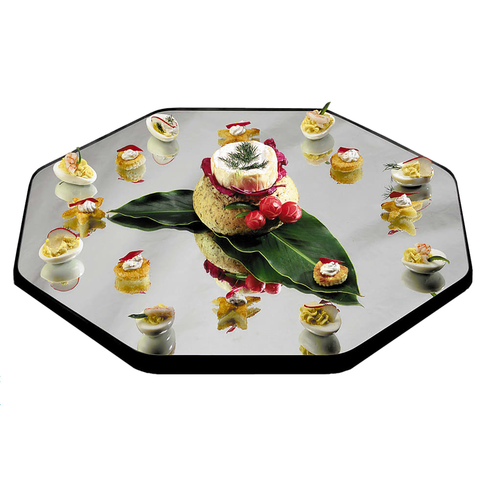 121-269 12" Octagonal Rimless Mirror Tray w/ Black Vinyl Edge