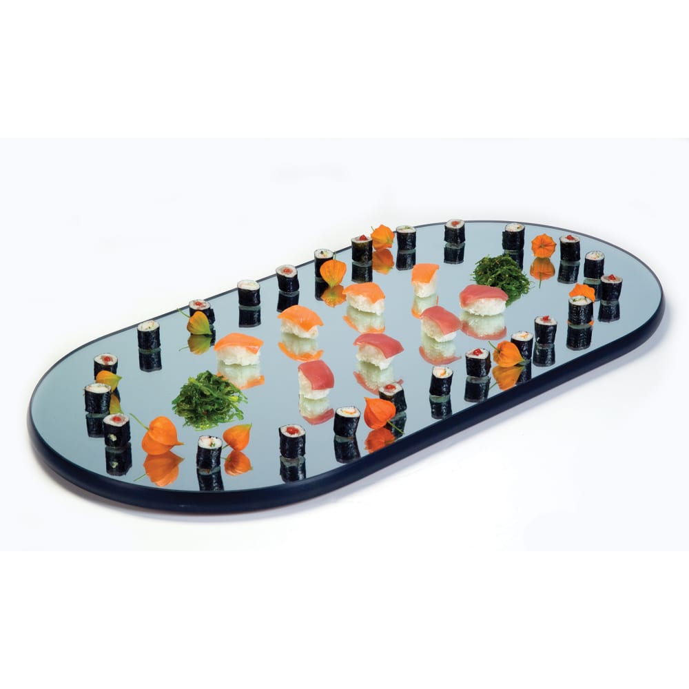 121-266 Oval Rimless Mirror Tray w/ Black Vinyl Edge, 18 x 36"