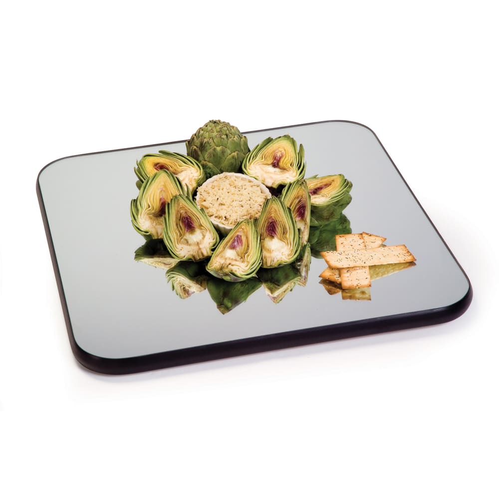 121-275 15" Square Rimless Mirror Tray w/ Black Vinyl Edge