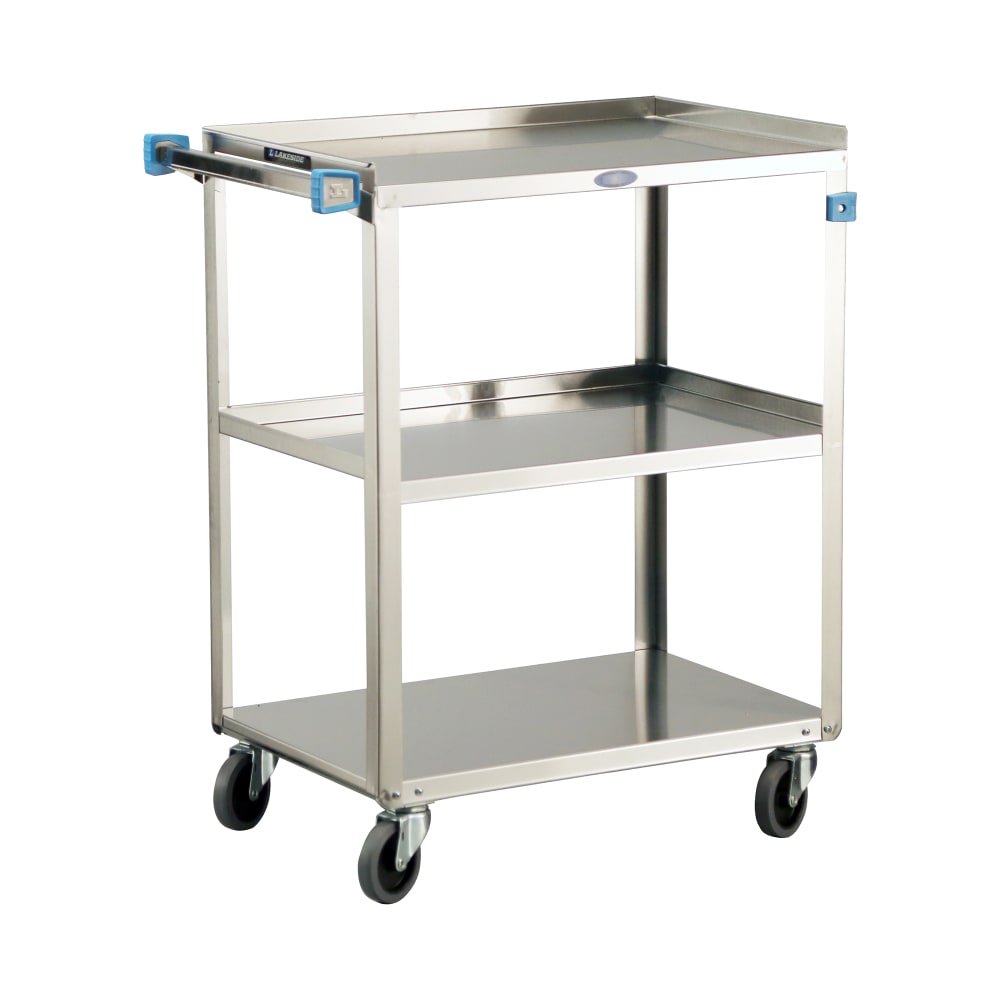 121-311 3 Level Stainless Utility Cart w/ 300 lb Capacity, Raised Ledges