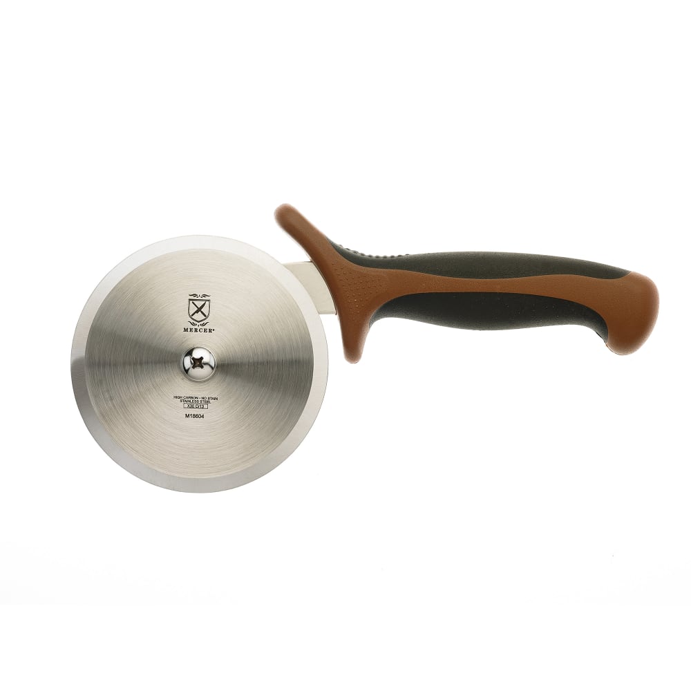 132-M18604BR 4" Pizza Cutter w/ Brown Santoprene®/Polypropylene Handle, High Carbon Japanese...