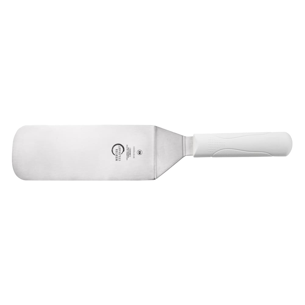 132-M18700WH 8" x 3" Turner w/ White Polypropylene Handle, High Carbon Japanese Steel