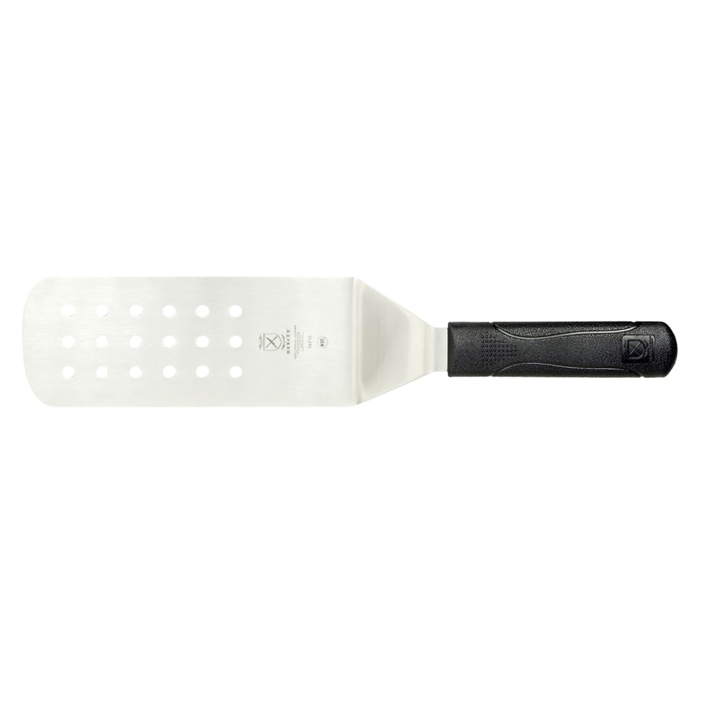 132-M18710 8" x 3" Perforated Turner w/ Black Polypropylene Handle, High Carbon Japanes...