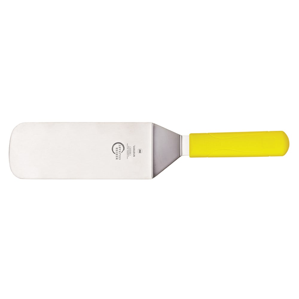 132-M18700YL 8" x 3" Turner w/ Yellow Polypropylene Handle, High Carbon Japanese Steel