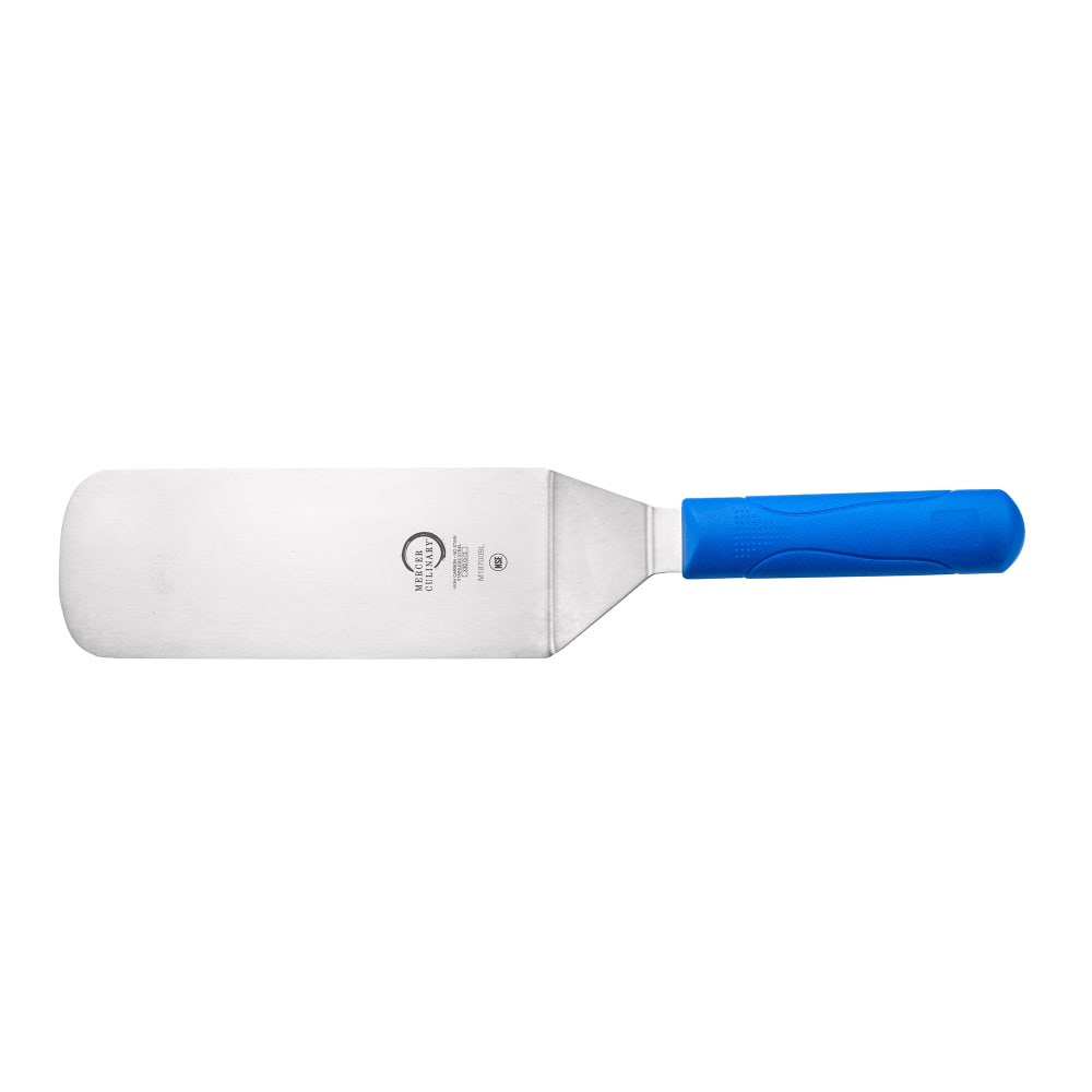 132-M18700BL 8" x 3" Turner w/ Blue Polypropylene Handle, High Carbon Japanese Steel