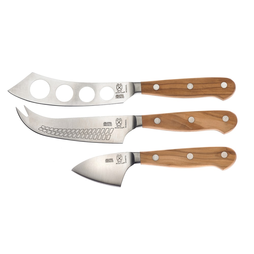 132-M23608OL 3 Piece Cheese Knife Set w/ Olive Wood Handle, High Carbon German Steel