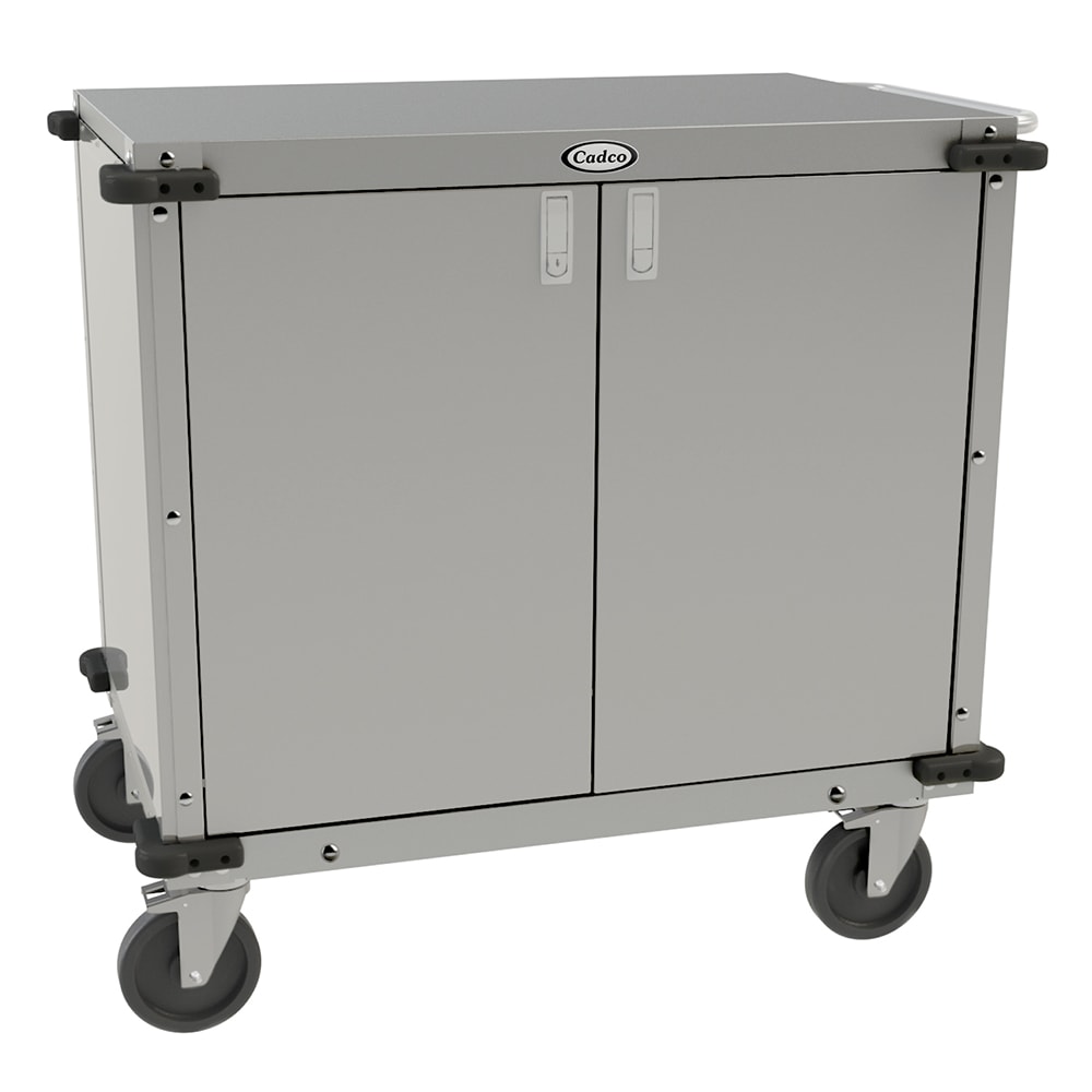 516-CCLUC Locking Door Utility Cart w/ Adjustable Storage Shelf & Handle, Stainless Steel