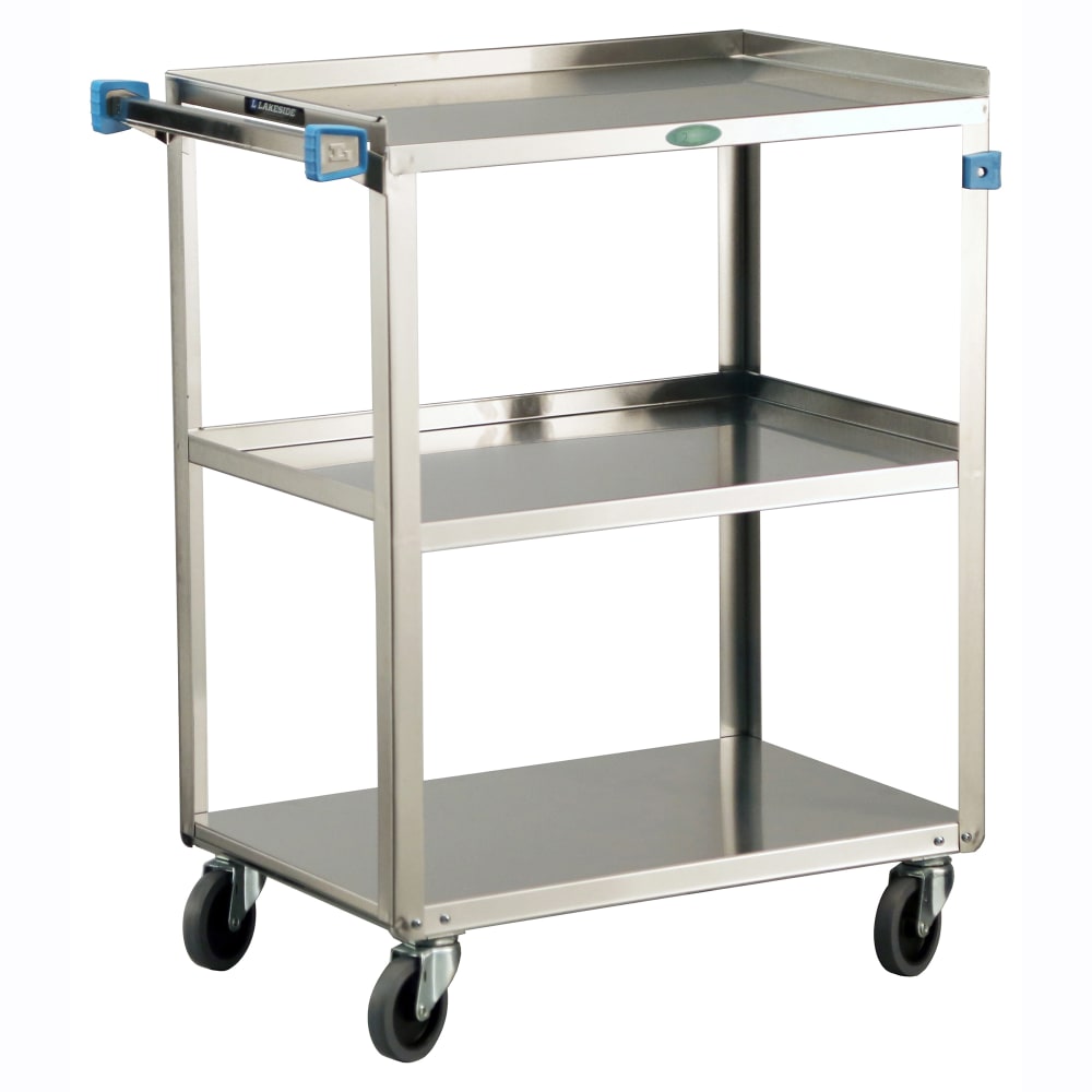 121-422 3 Level Stainless Utility Cart w/ 500 lb Capacity, Raised Ledges