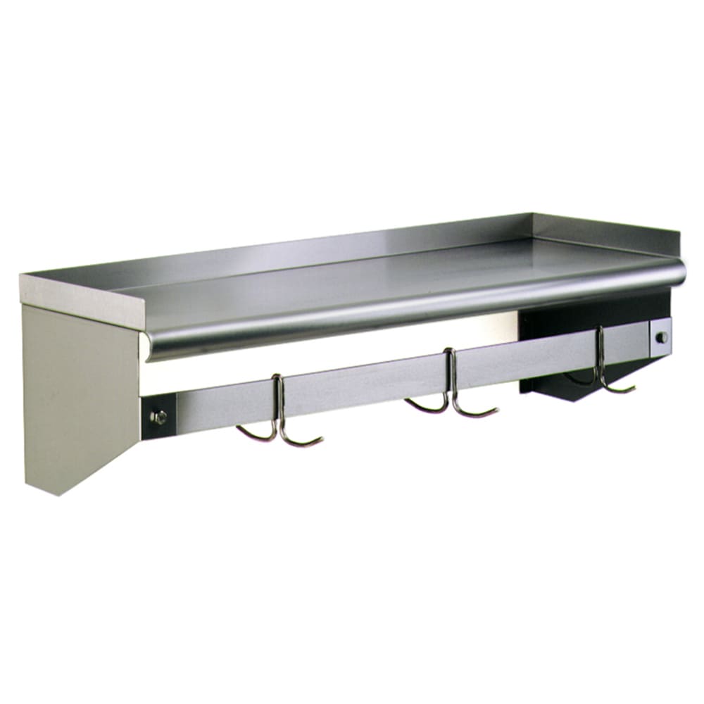 241-WSP1236 Solid Wall Mounted Overshelf w/ Pot Rack, 36"W x 12"D, Stainless