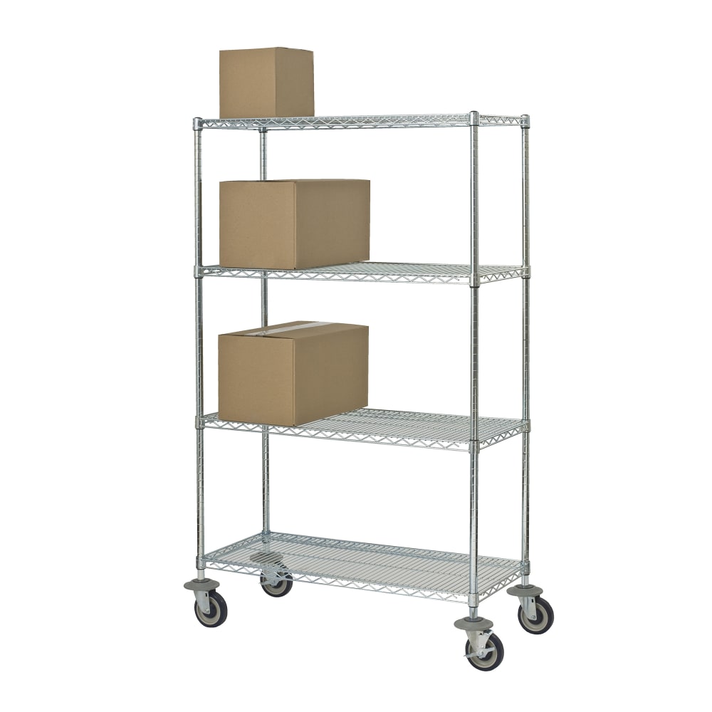 268-FMK1836694CH 36" NSF 4-Tier Heavy-Duty Chromate Wire Shelving Unit - Mobile, 18"W,...