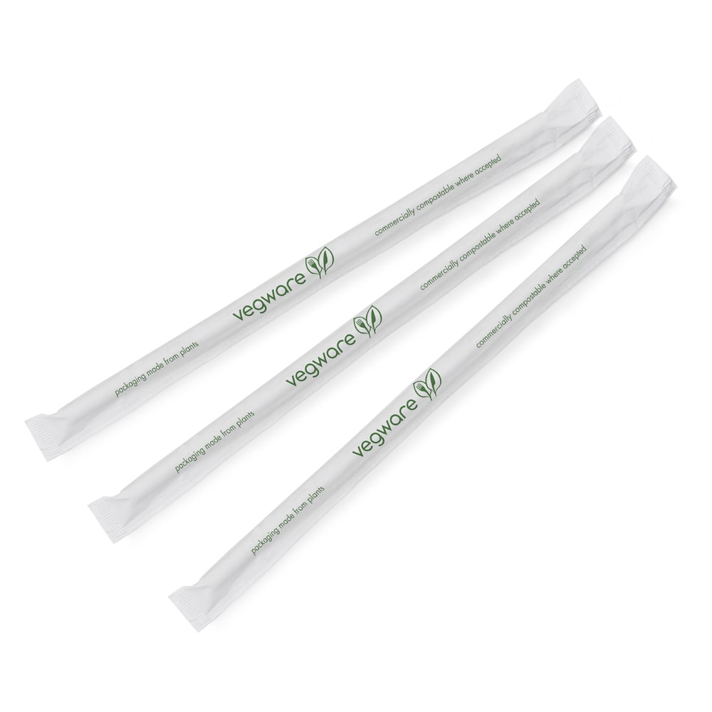 690-WS05GSW 8 1/4" Wrapped Straws - PLA, Green Striped