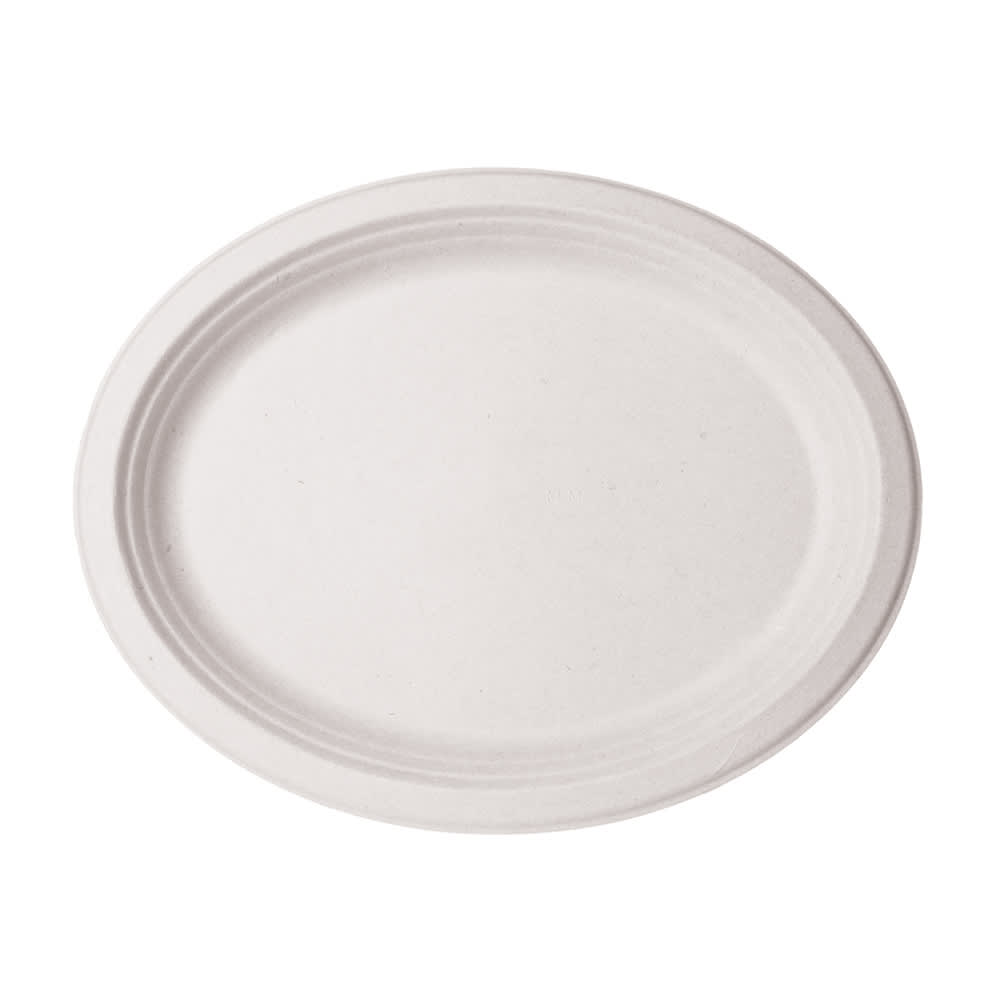 690-WH912 Oval Disposable Platter - 12" x 9", Molded Fiber, White