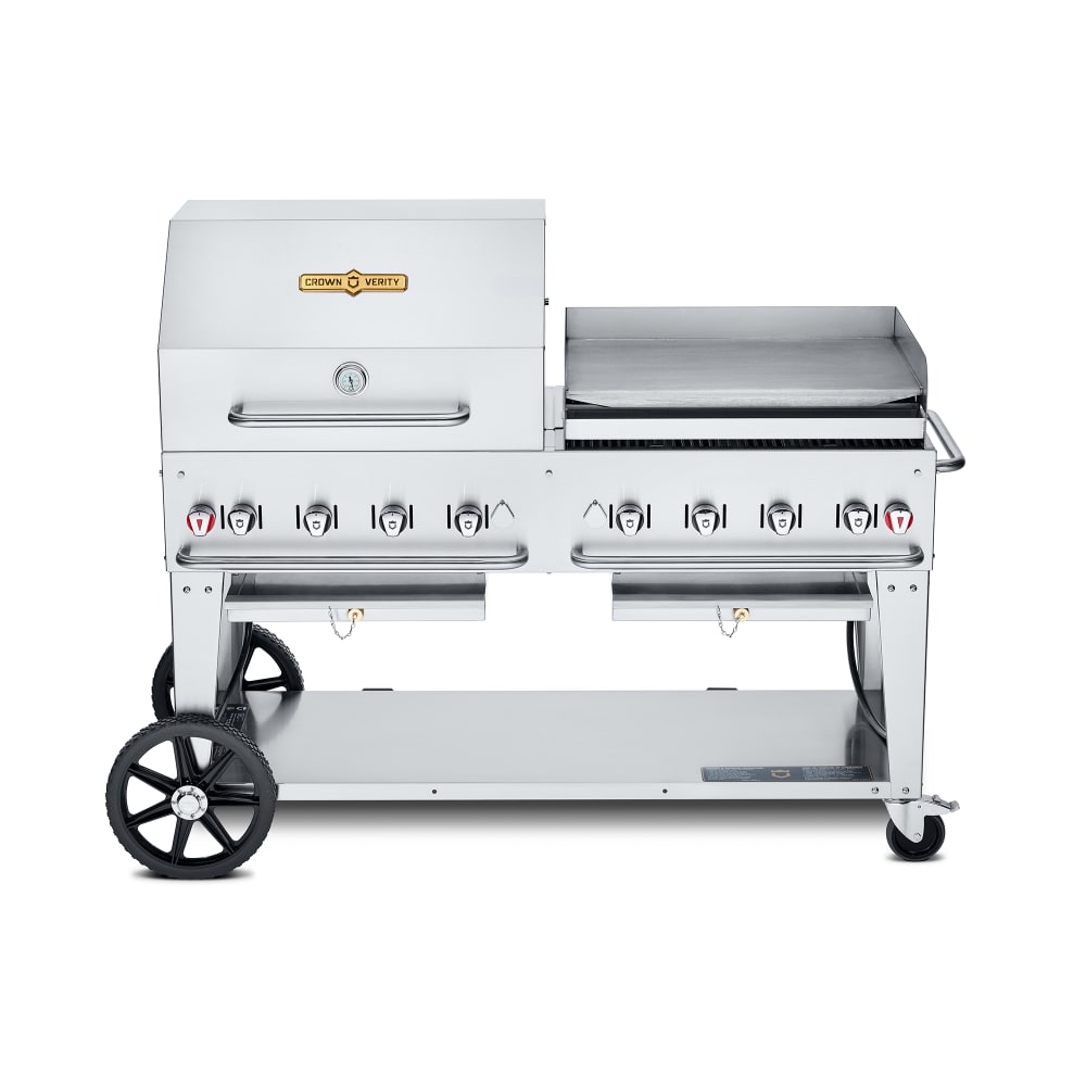 828-CVMCB60SIBULKRGP 58" Mobile Gas Commercial Outdoor Charbroiler w/ Griddle, Liquid Propan...