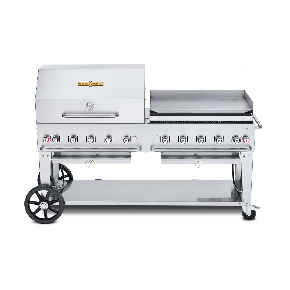 828-CVMCB72SI5010RGP 70" Mobile Gas Commercial Outdoor Charbroiler w/ Griddle, Liquid Propan...