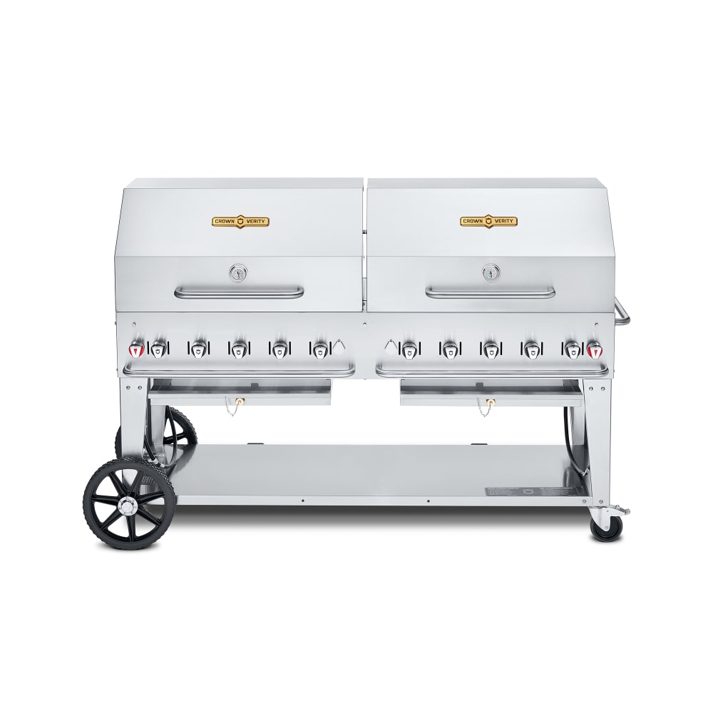 828-CVMCB72SIBULKRDP 72" Mobile Gas Commercial Outdoor Charbroiler w/ Roll Domes, Liquid Pro...