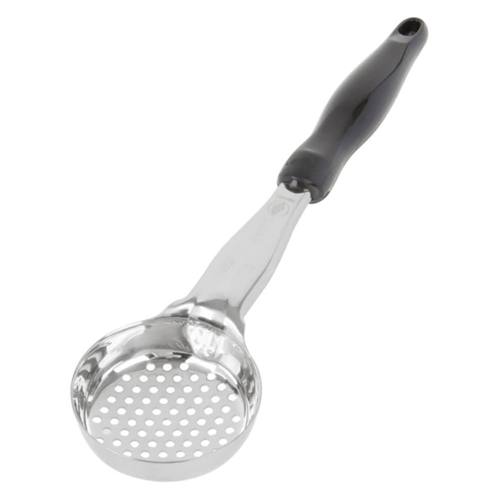 175-6432320 3 oz Round Perforated Spoodle - Black Nylon Handle, Heavy-Duty, Stainless Steel