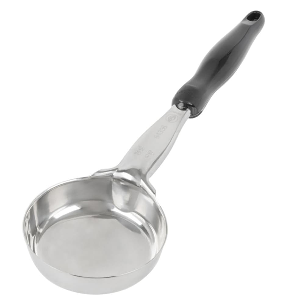 175-6433620 6 oz Round Solid Spoodle - Black Nylon Handle, Heavy-Duty, Stainless Steel